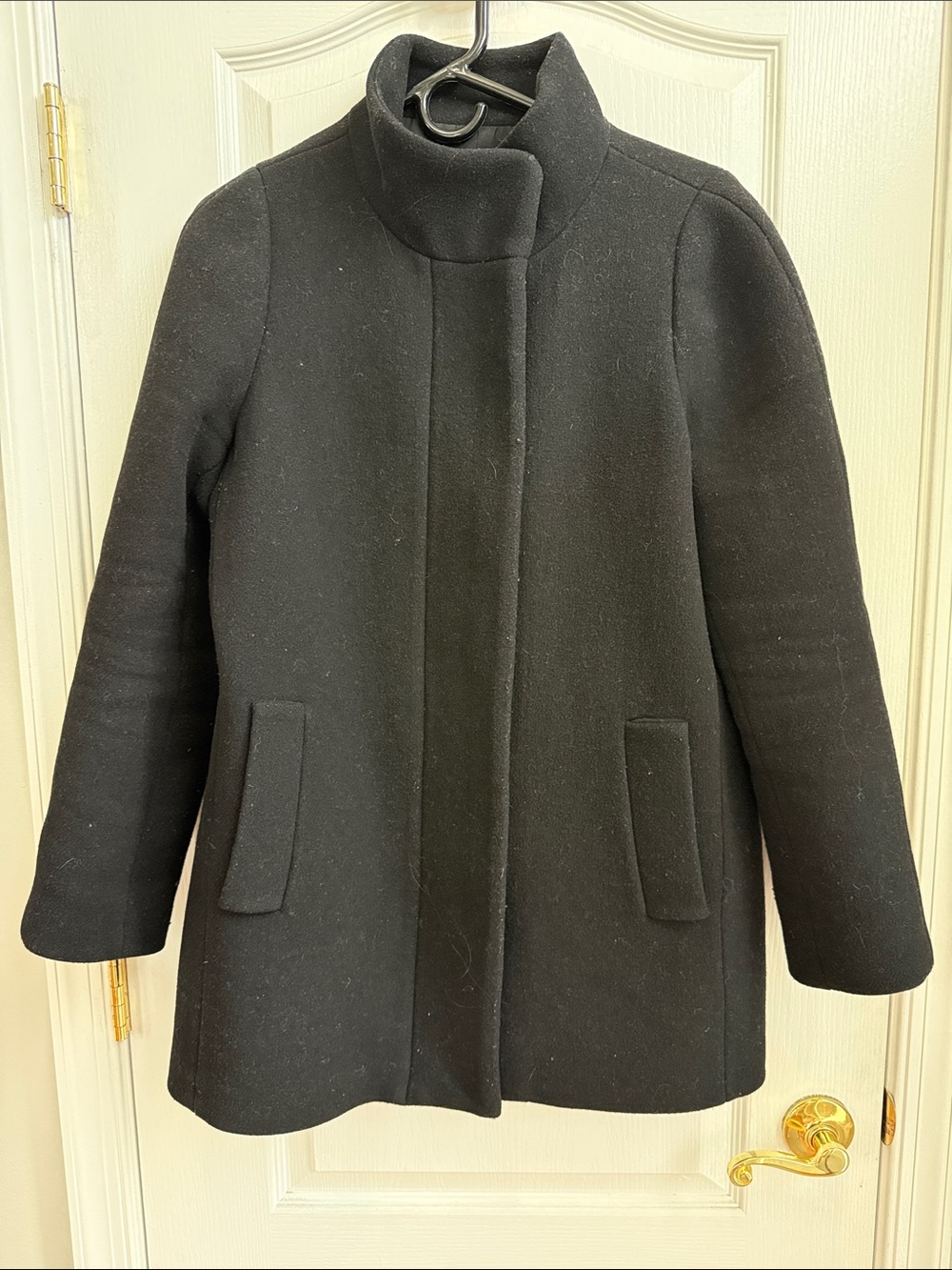 J. Crew Black Wool Pea Coat with Stand Collar